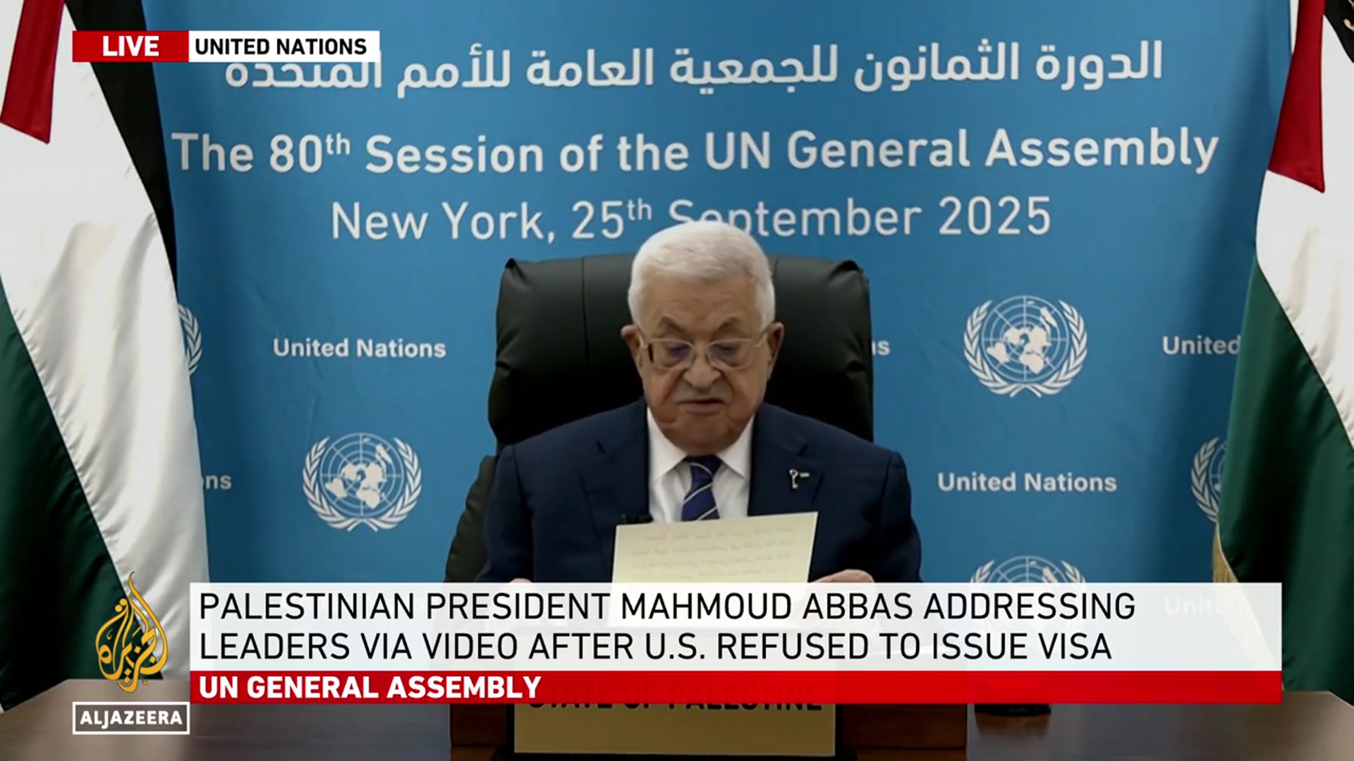 'Video thumbnail for Palestine’s Abbas decries nearly two years of genocide in Gaza, rejects Hamas attacks'