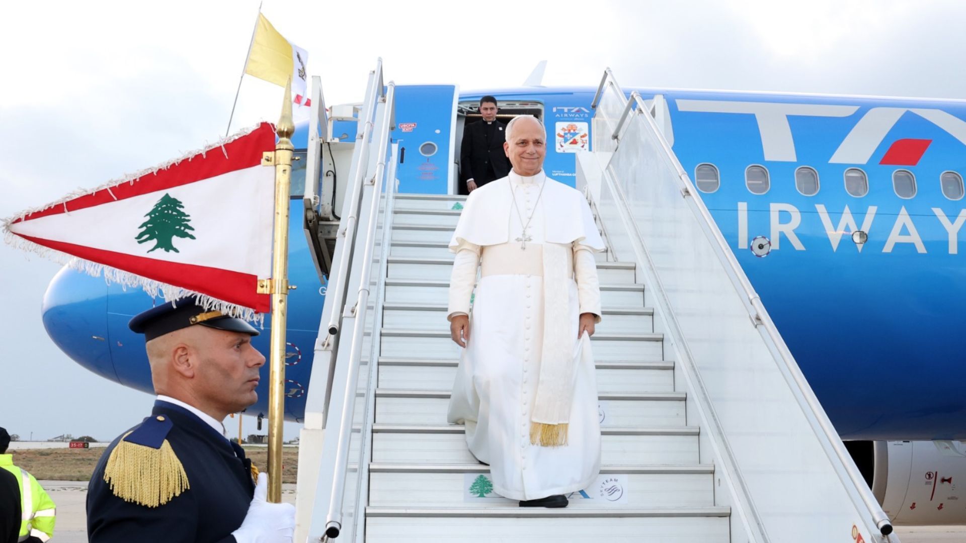 Video thumbnail for Pope Leo visits Lebanon amid Israeli strikes, calls for peace and reconciliation