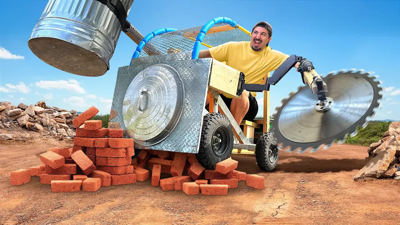 Video thumbnail for jake carlini: building a real battlebot from trash cans! diy battle vehicle project