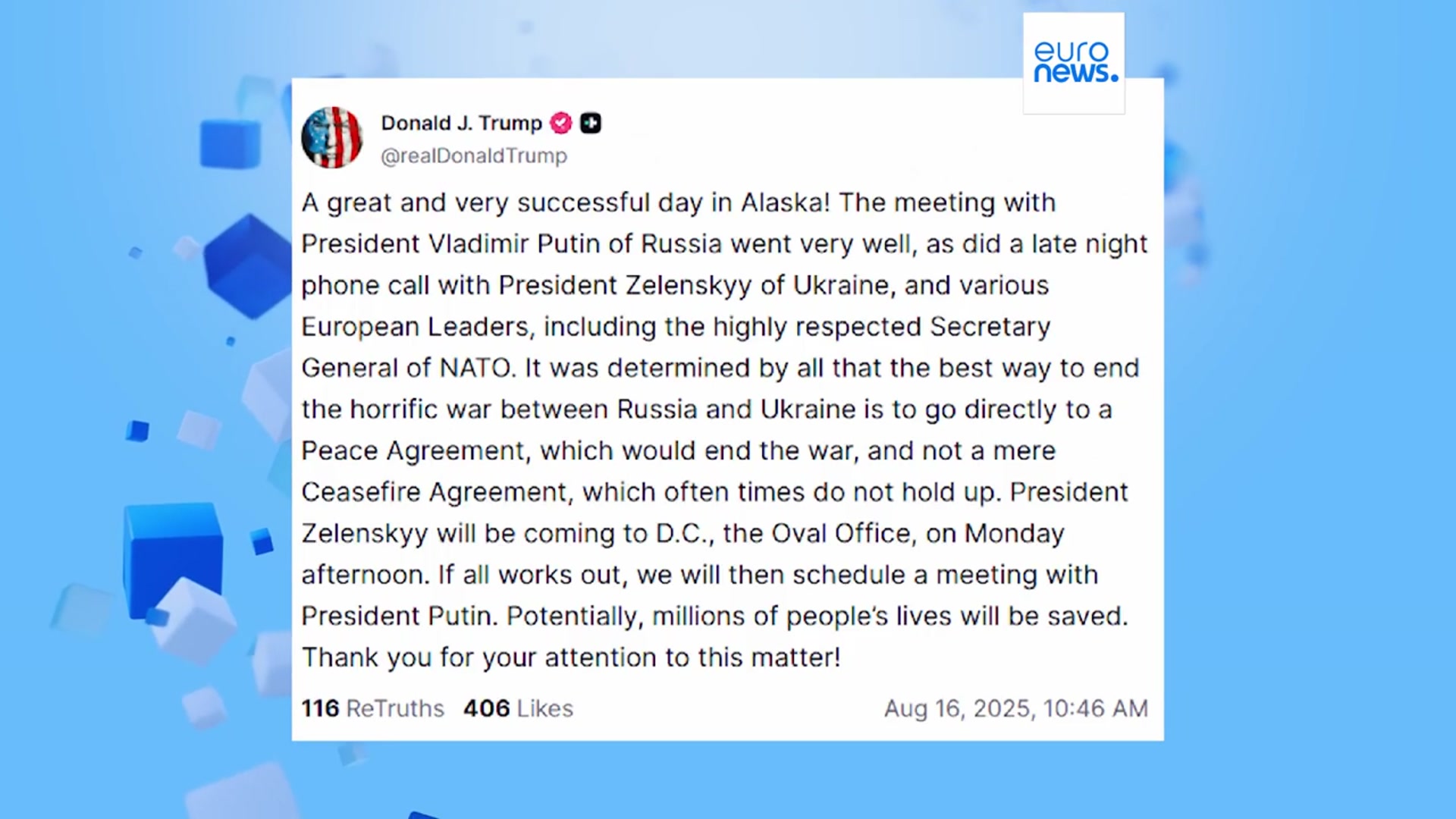 'Video thumbnail for Zelenskyy announces White House meeting with Trump to take place on Monday'