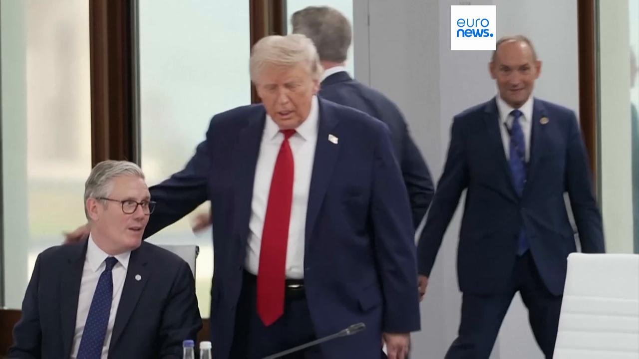 Video thumbnail for Trump jokes ‘I’m the boss’ as he arrives for G7 meeting