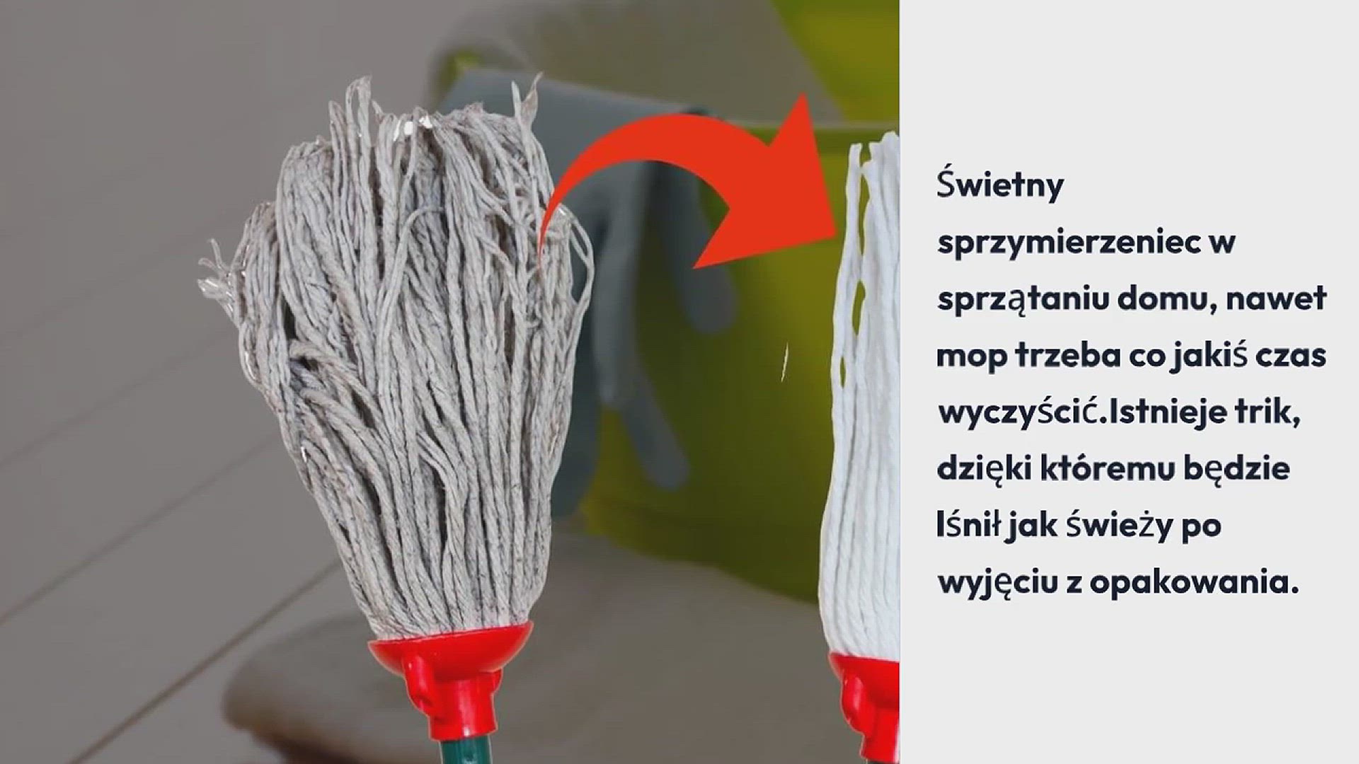 Video thumbnail for Brudny mop, domowy trik, dzięki któremu w 5 minut znów będzie wyglądał jak nowy
