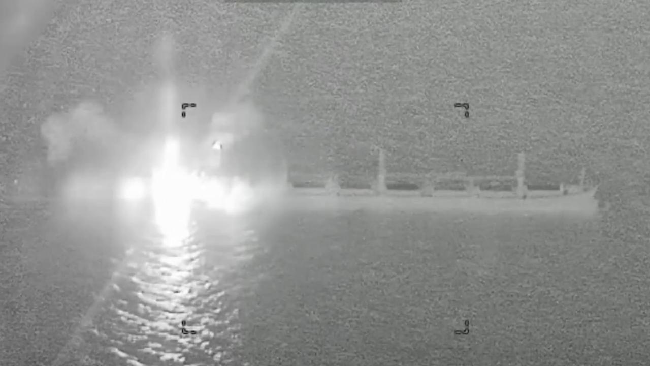 Video thumbnail for Iran: US Fighter Jet Blasts Cargo Ship’s Stern In Explosive Gulf Of Oman Strike.
