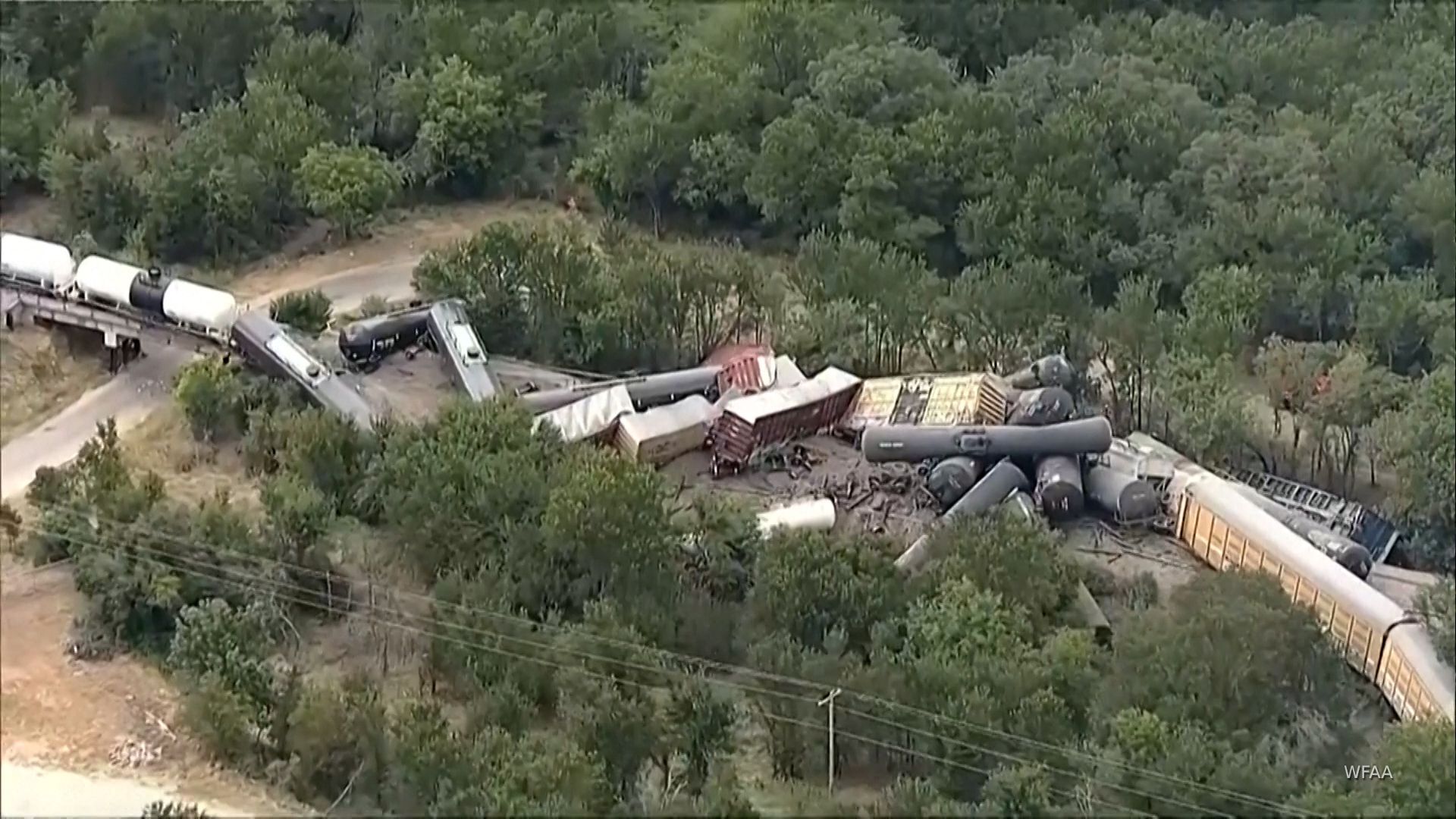 Video thumbnail for Train derailment in Texas prompts hazmat response