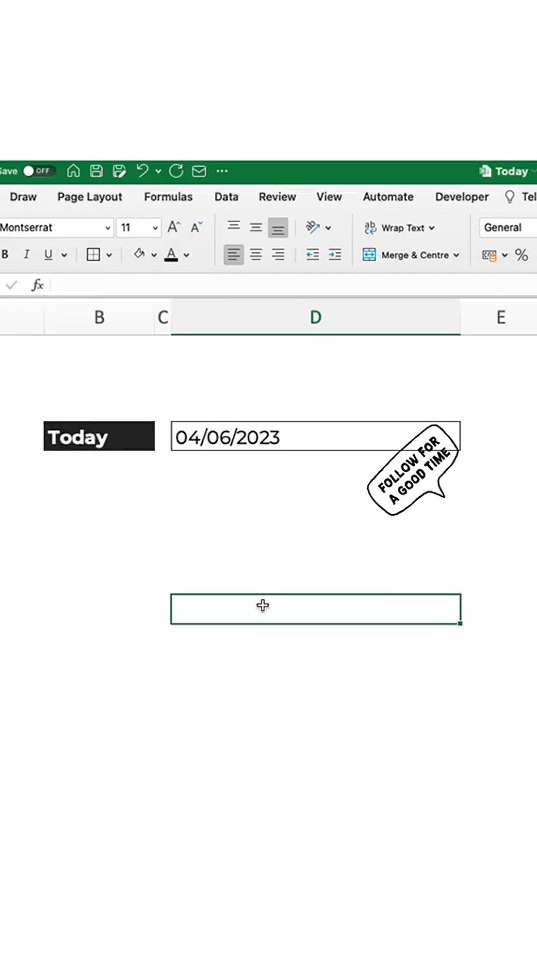 'Video thumbnail for Current date shortcut in #Excel !'