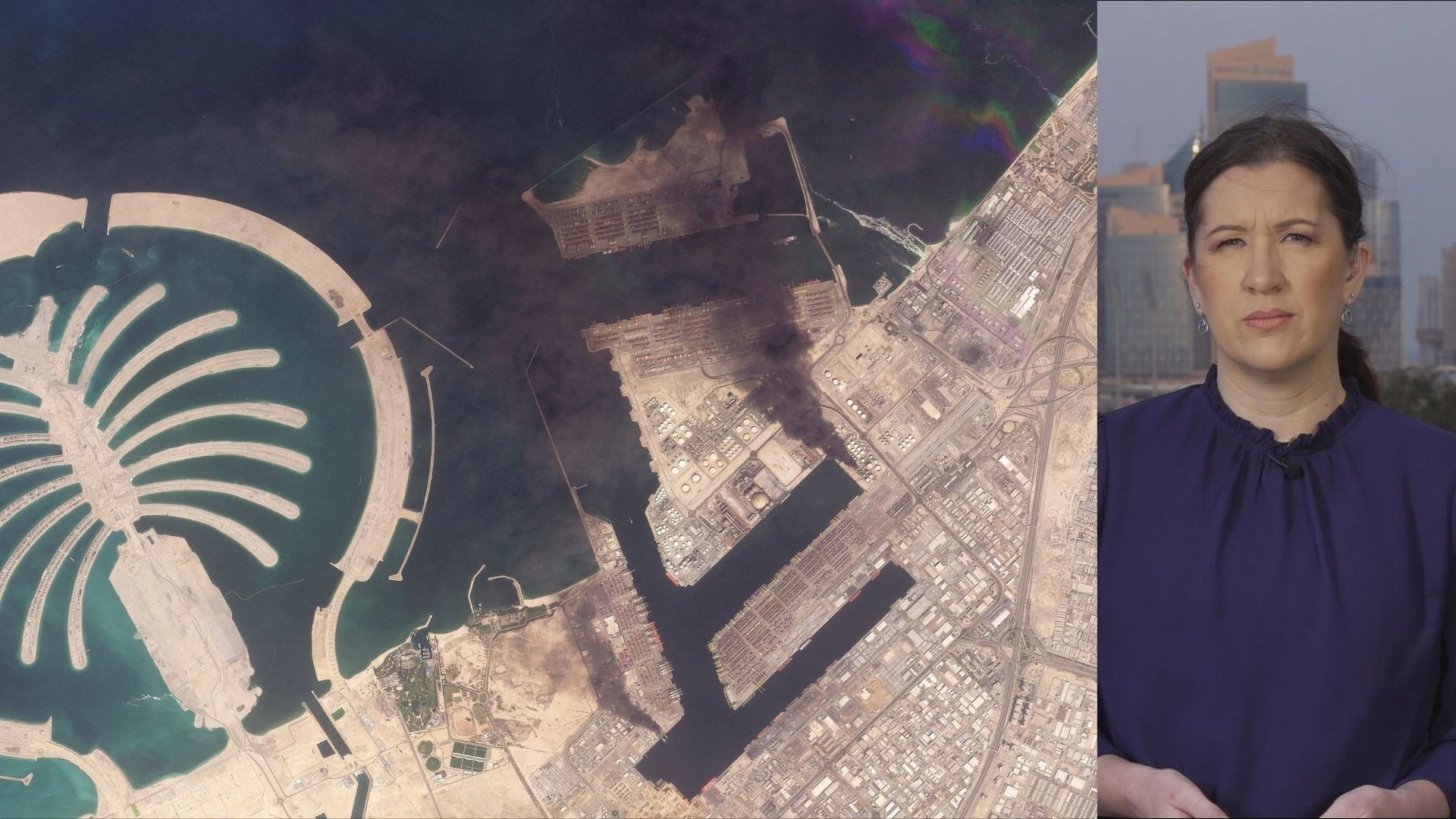 Video thumbnail for Iran targets UAE ports as missiles intercepted and evacuations ordered in Qatar