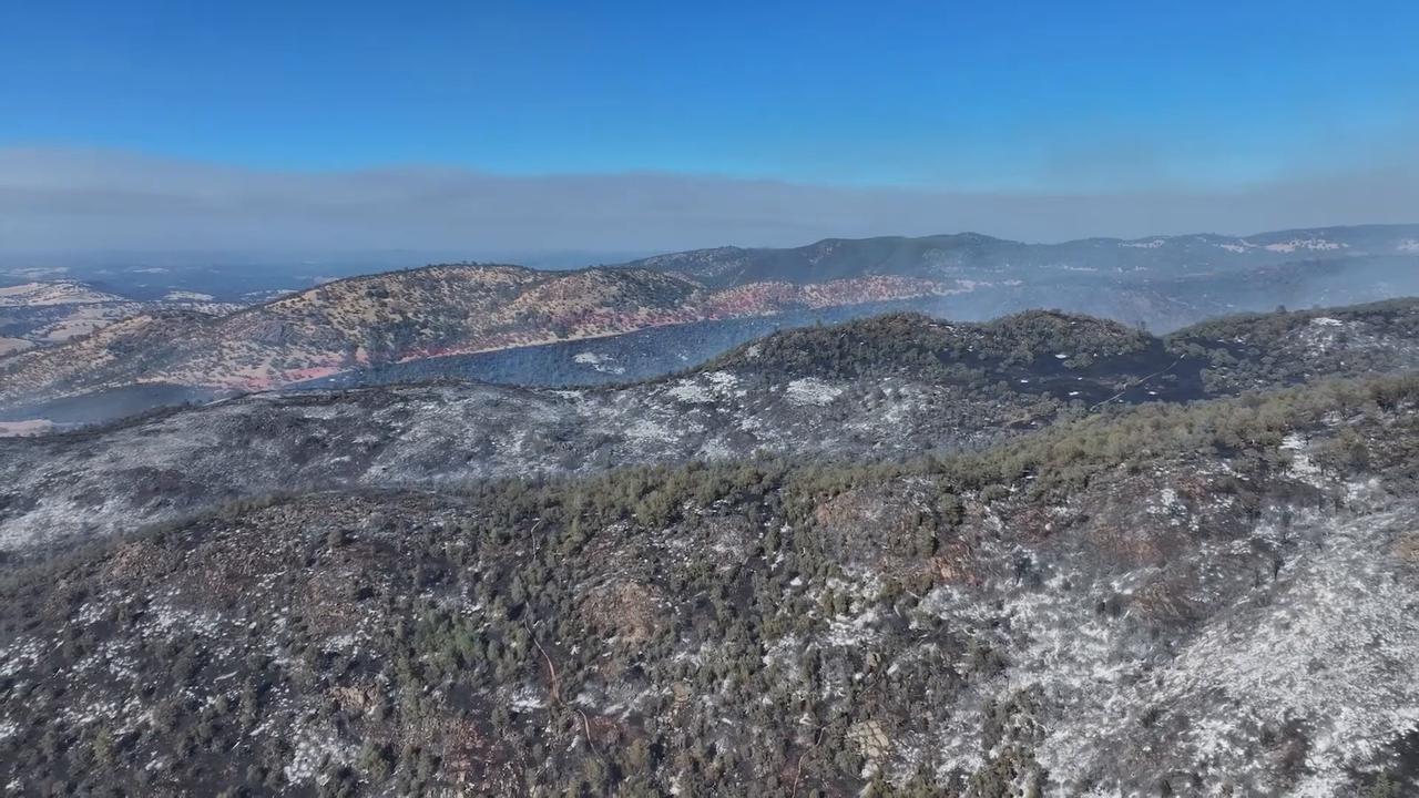 Video thumbnail for US: Drone footage shows wildfire damage from Gann Fire in California.