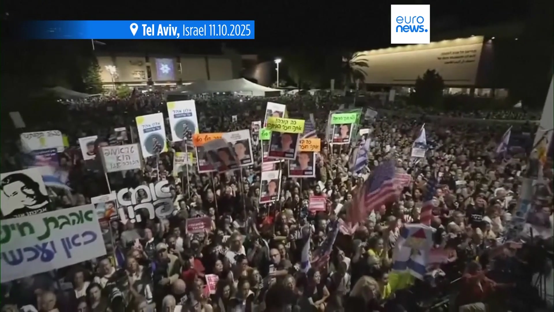 'Video thumbnail for Israelis cheer Trump at Tel Aviv rally as they brace for the return of hostages'