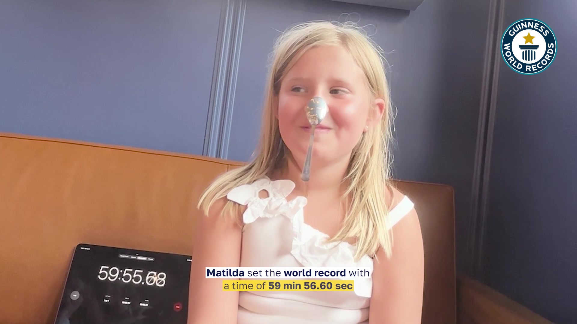 Video thumbnail for Longest Duration to Balance a Spoon on the Nose: Matilda Brown's Record