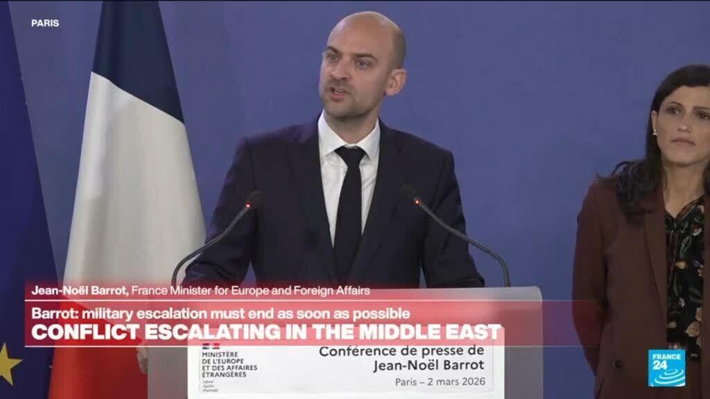 Video thumbnail for Replay: French Foreign Affairs Minister addresses escalating conflict in the Middle East