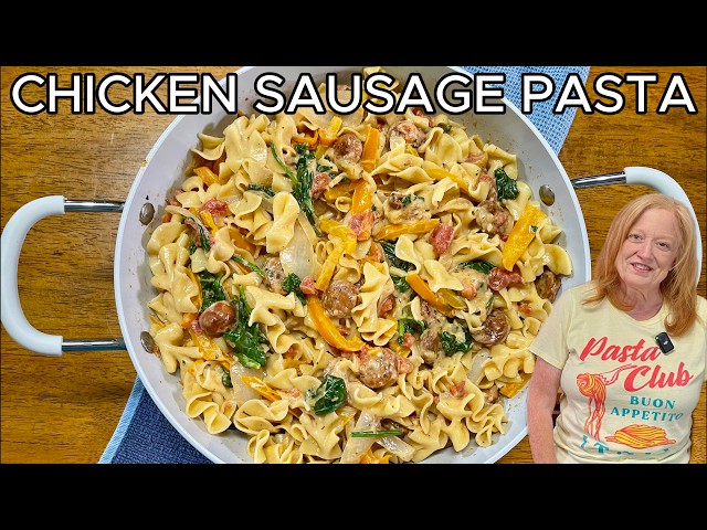 Video thumbnail for Creamy CHICKEN SAUSAGE & PASTA Skillet Meal