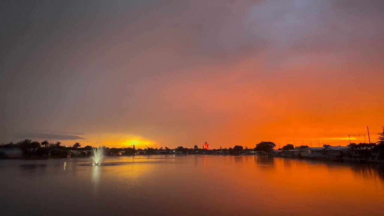 Video thumbnail for US: Colorful Sunset and Lightning over the Lake.