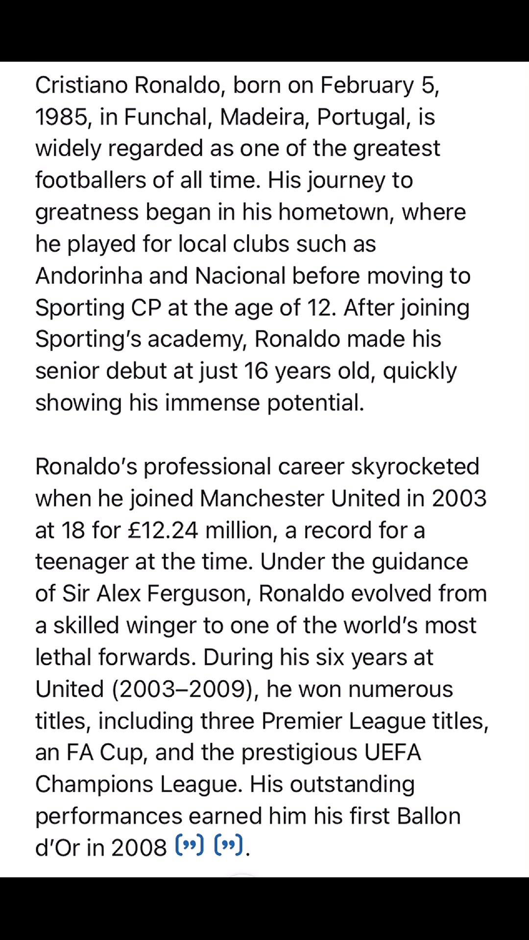 'Video thumbnail for Christiano Ronaldo | Biography, Records and Facts'