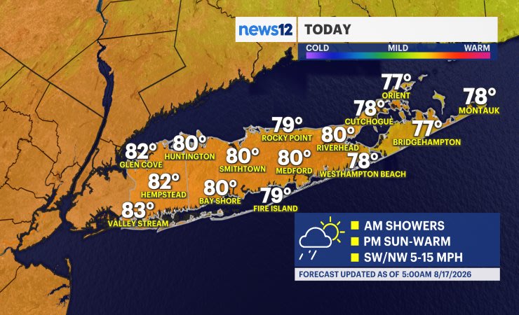 Video thumbnail for Showers this morning giving way to sun, warm and humid weather for Long Island