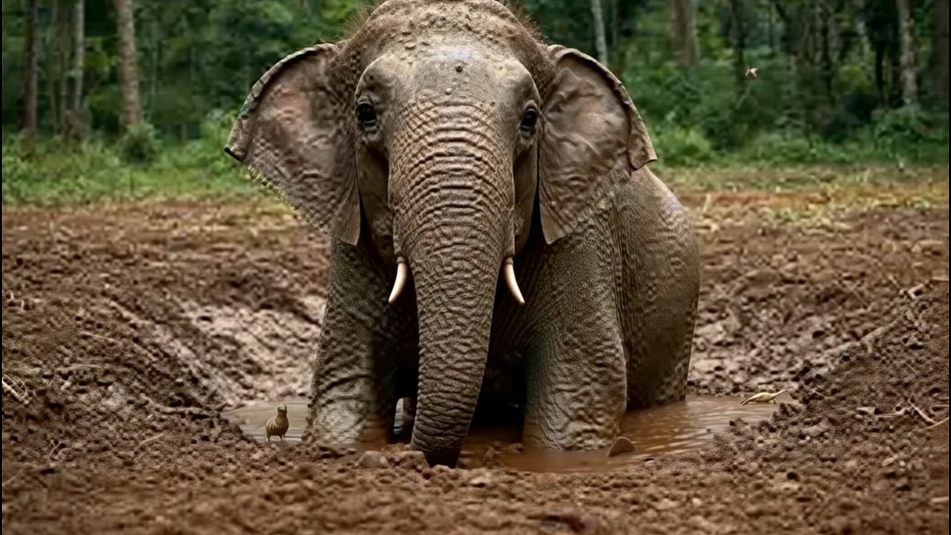 Video thumbnail for excavator try to rescue pity elephant in mud