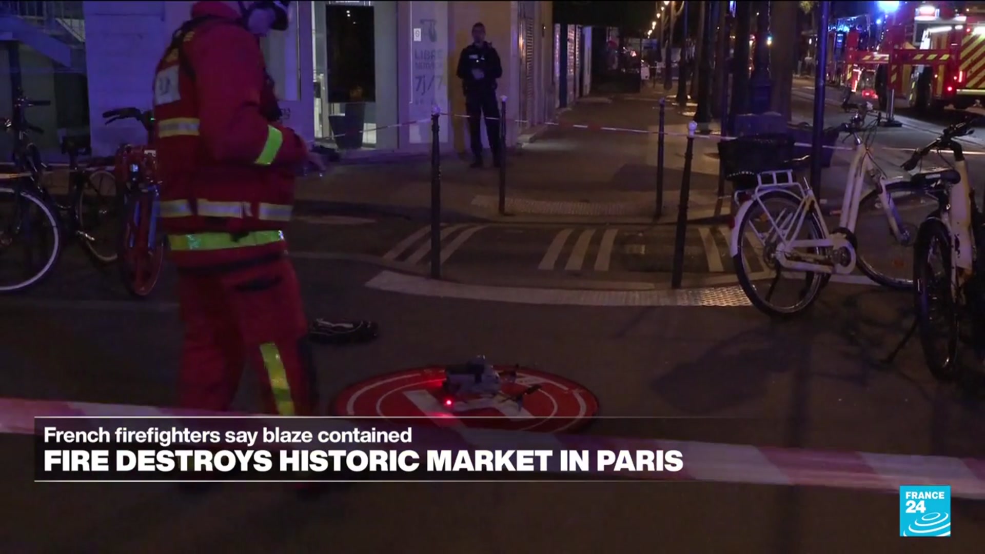 Video thumbnail for Fire destroys historic French market of Enfants-Rouges in Paris