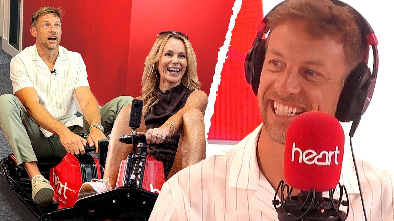 Video thumbnail for F1's Jenson Button races Amanda Holden on our mini Go Kart track