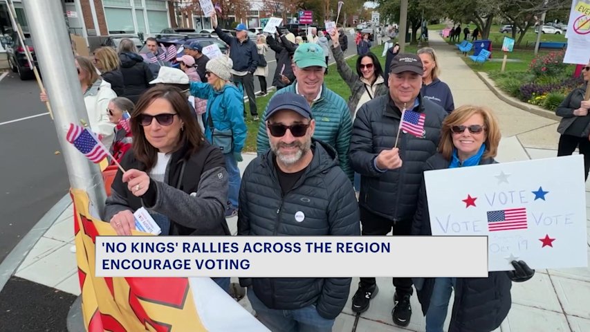 Video thumbnail for 'No Kings' rally in Stamford urged voter turnout ahead of Midterm Elections
