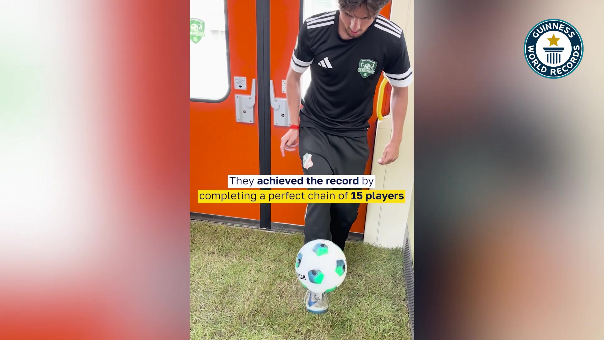 Video thumbnail for Longest sequential football juggle relay - 15 by S-Bahn Hamburg GmbH, Altona 93 and HSV