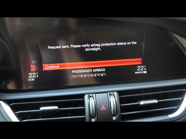 Video thumbnail for How to Enable or Disable Passenger Airbag in Alfa Romeo Giulia - Turn On or Off Passenger Airbag