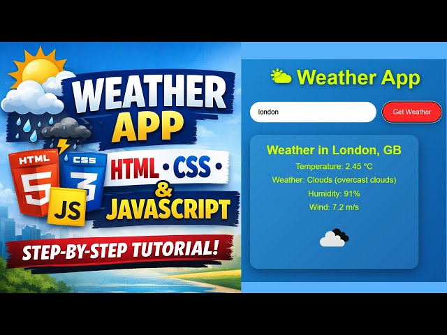 Video thumbnail for Weather App using Html CSS and Javascript | Source code Included