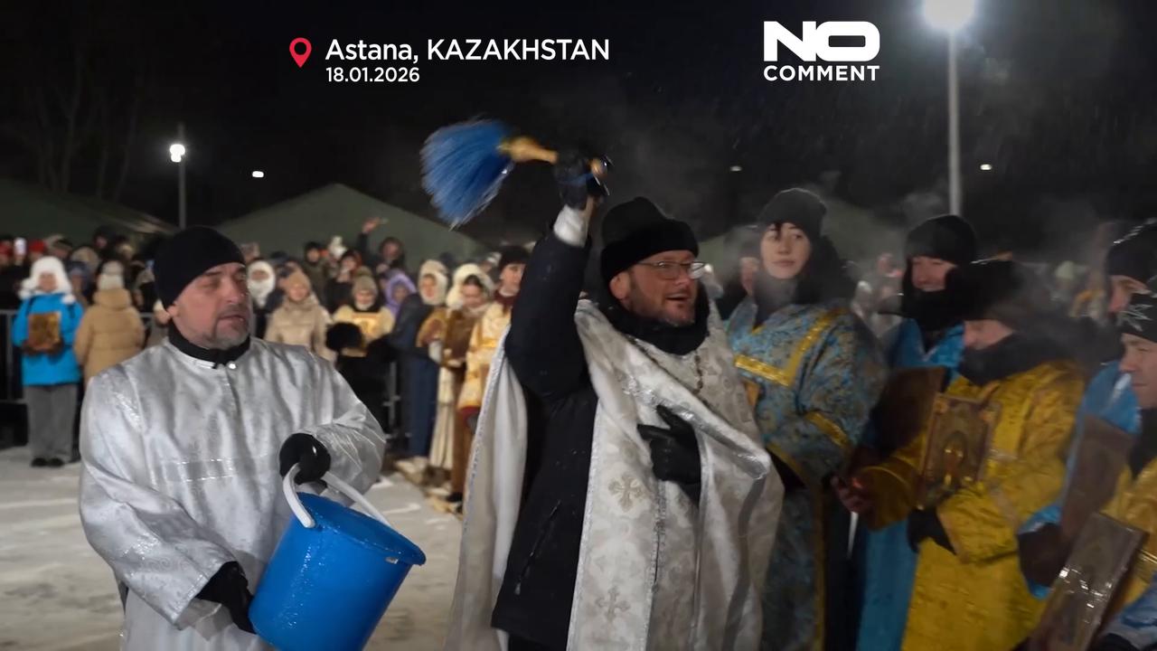 Video thumbnail for Astana celebrates Epiphany with icy-water dips