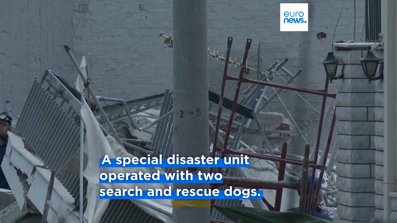 Video thumbnail for At least four trapped after apartment block collapses in Athens, fire brigade says