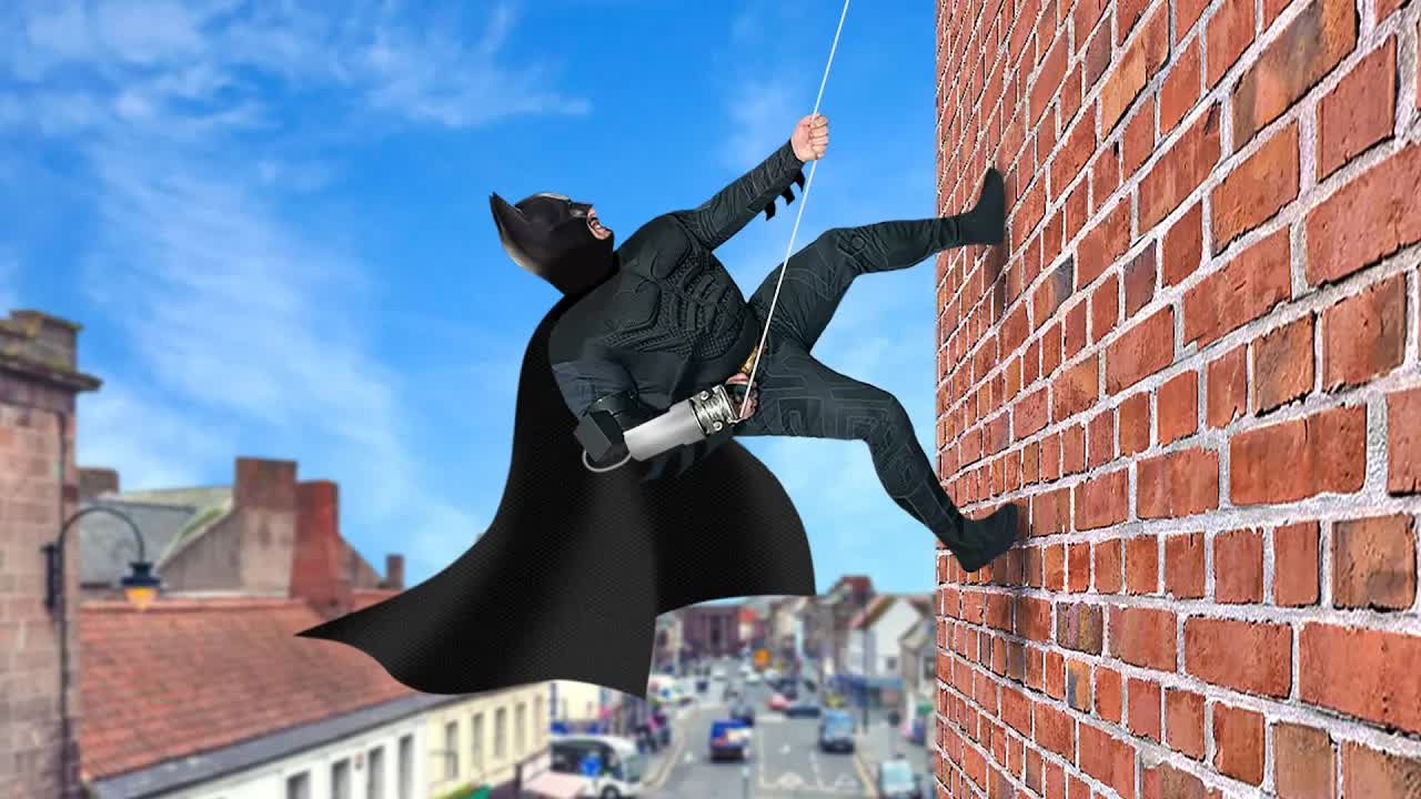 Video thumbnail for jake carlini: built a real batman climbing suit! diy grappling hook & wall climb