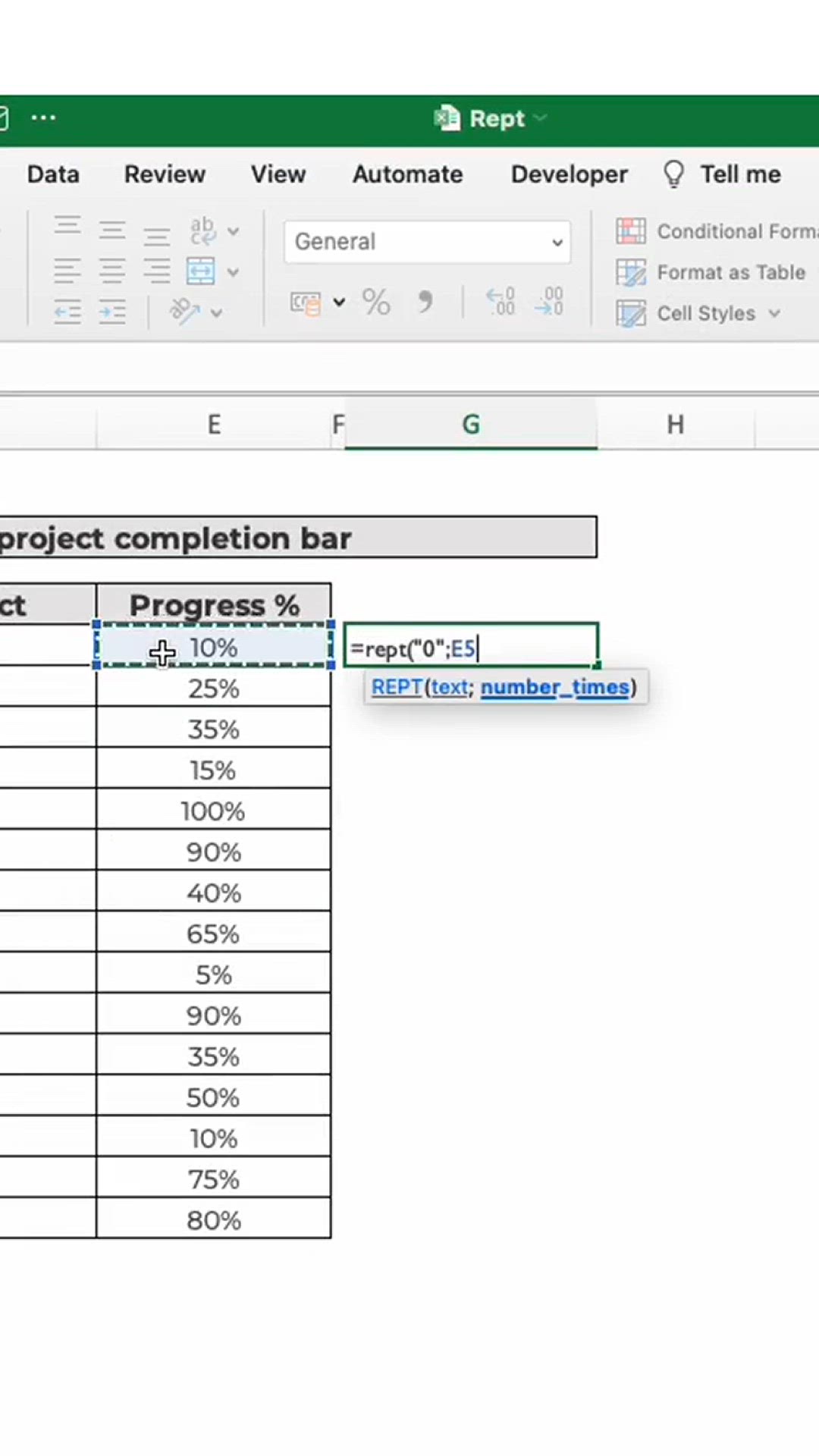 'Video thumbnail for Create a project tracker using the REPT formula in #Excel !'