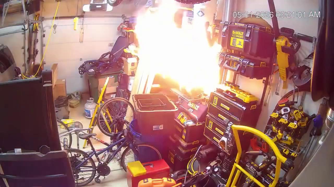 Video thumbnail for US: Lithium-Ion Battery Bursts Into Flames And Smoke In Seconds.