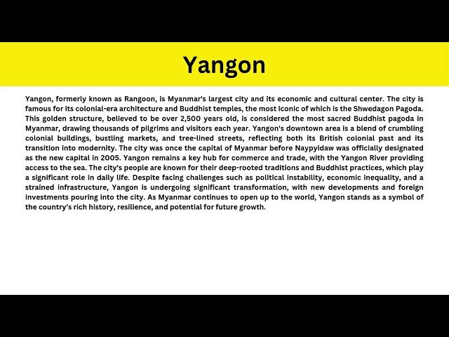 Video thumbnail for Short Paragraph on Yangon