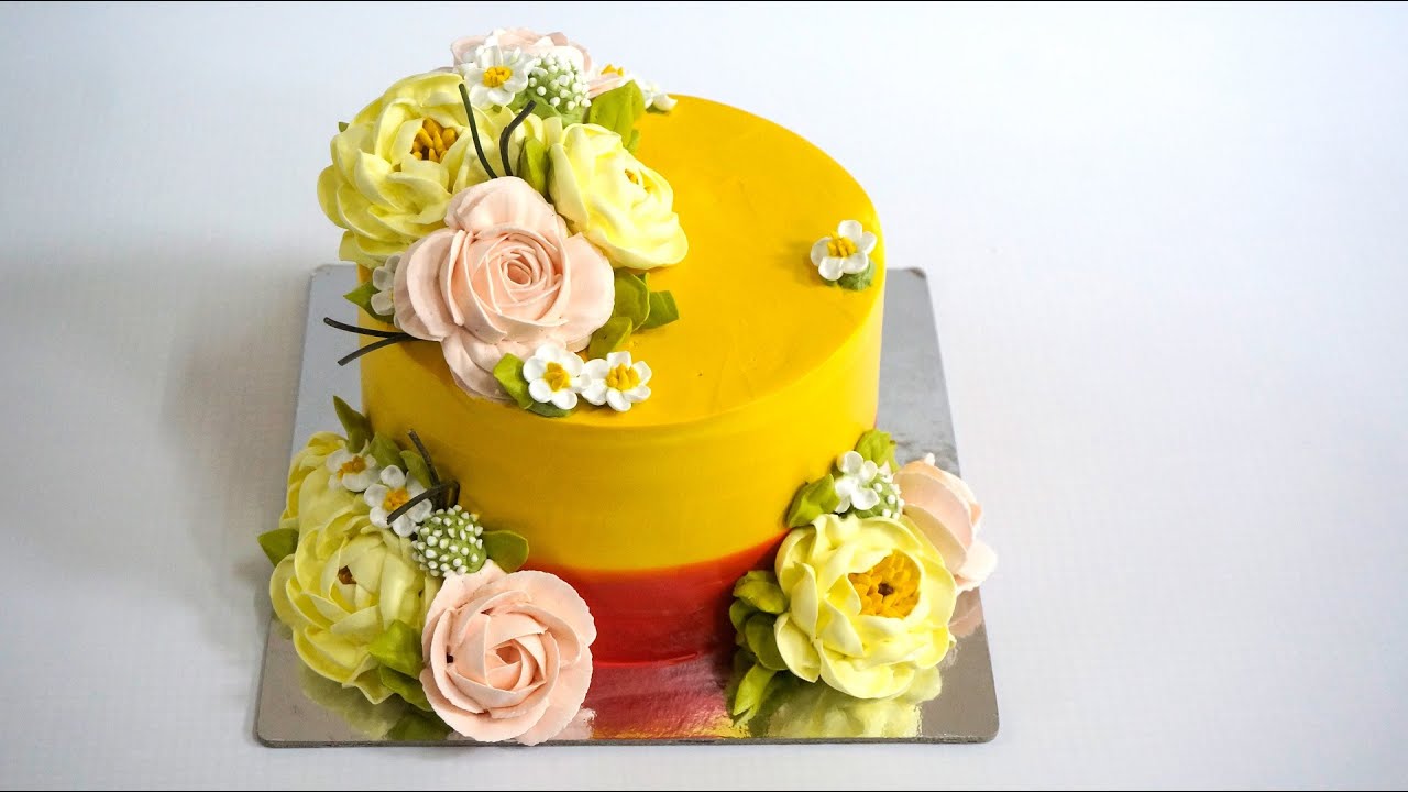 'Video thumbnail for Beautiful yellow flowers birthday cake for anniversary'