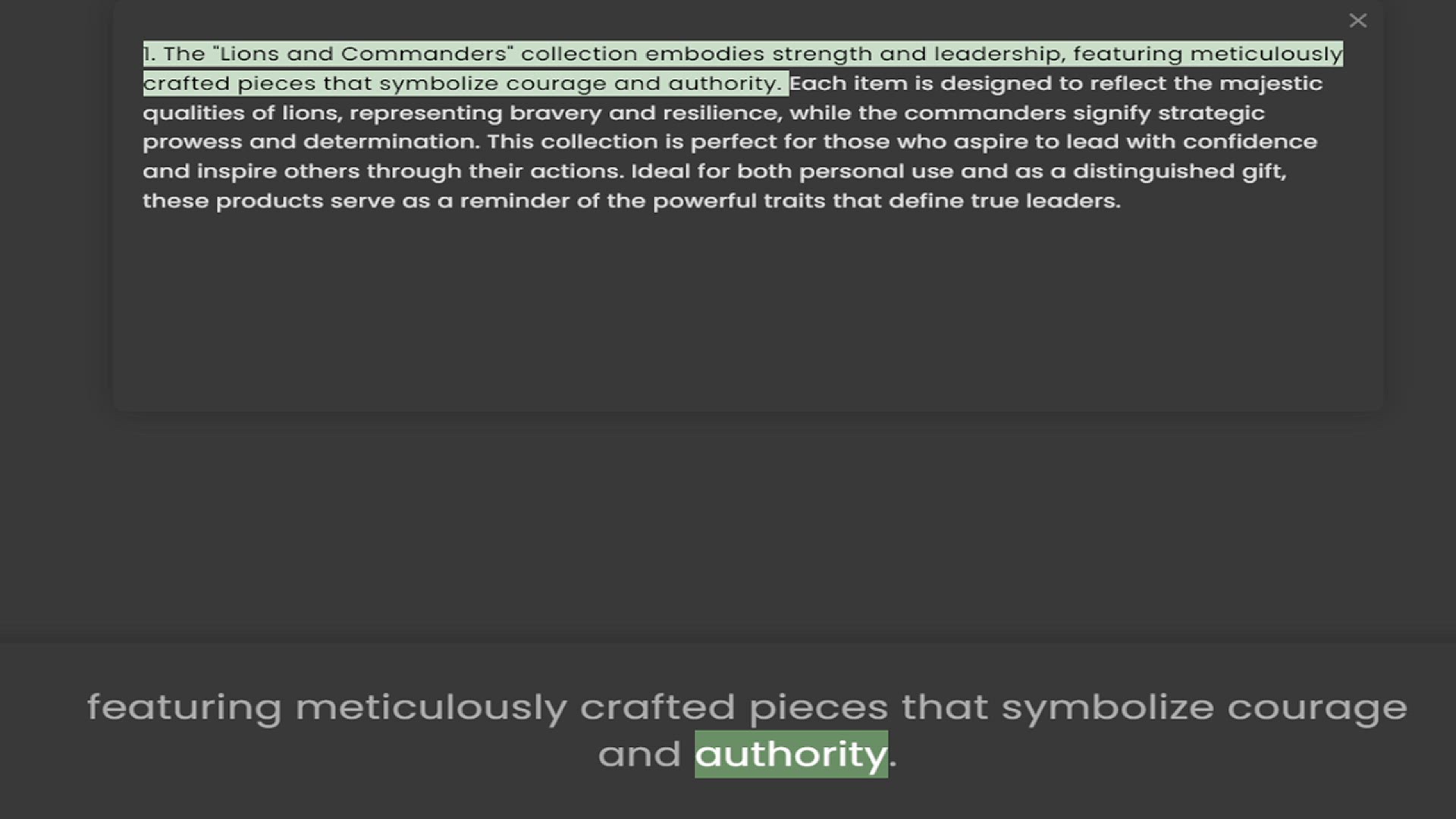 Video thumbnail for 1. The Lions and Commanders collection embodies strength and leadership, featuring meticulously crafted pieces that symbolize courage and authority. Each item is designed to reflect the majestic qualities of lions, representing bravery an