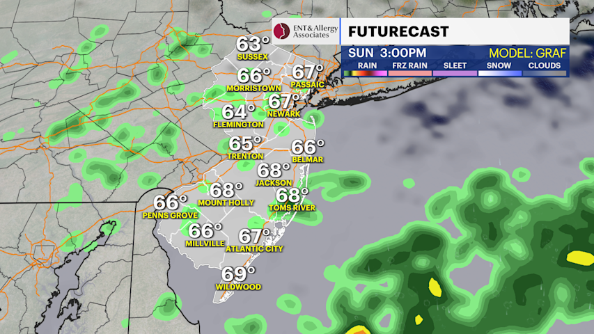 Video thumbnail for On and off rain showers dampen Sunday in parts of NJ