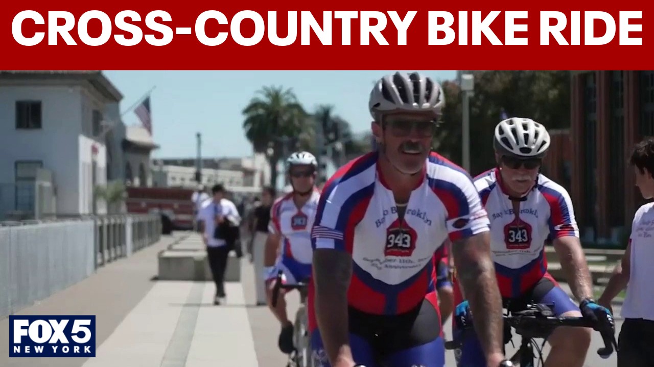 Video thumbnail for Firefighters cycling from California to NYC to honor 9/11 heroes