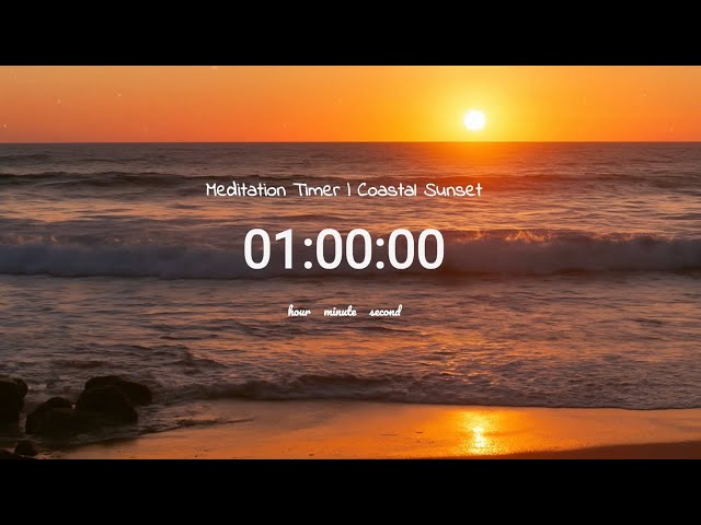 Video thumbnail for 1 Hour Meditation timer countdown | Coastal Sunset | Ocean waves