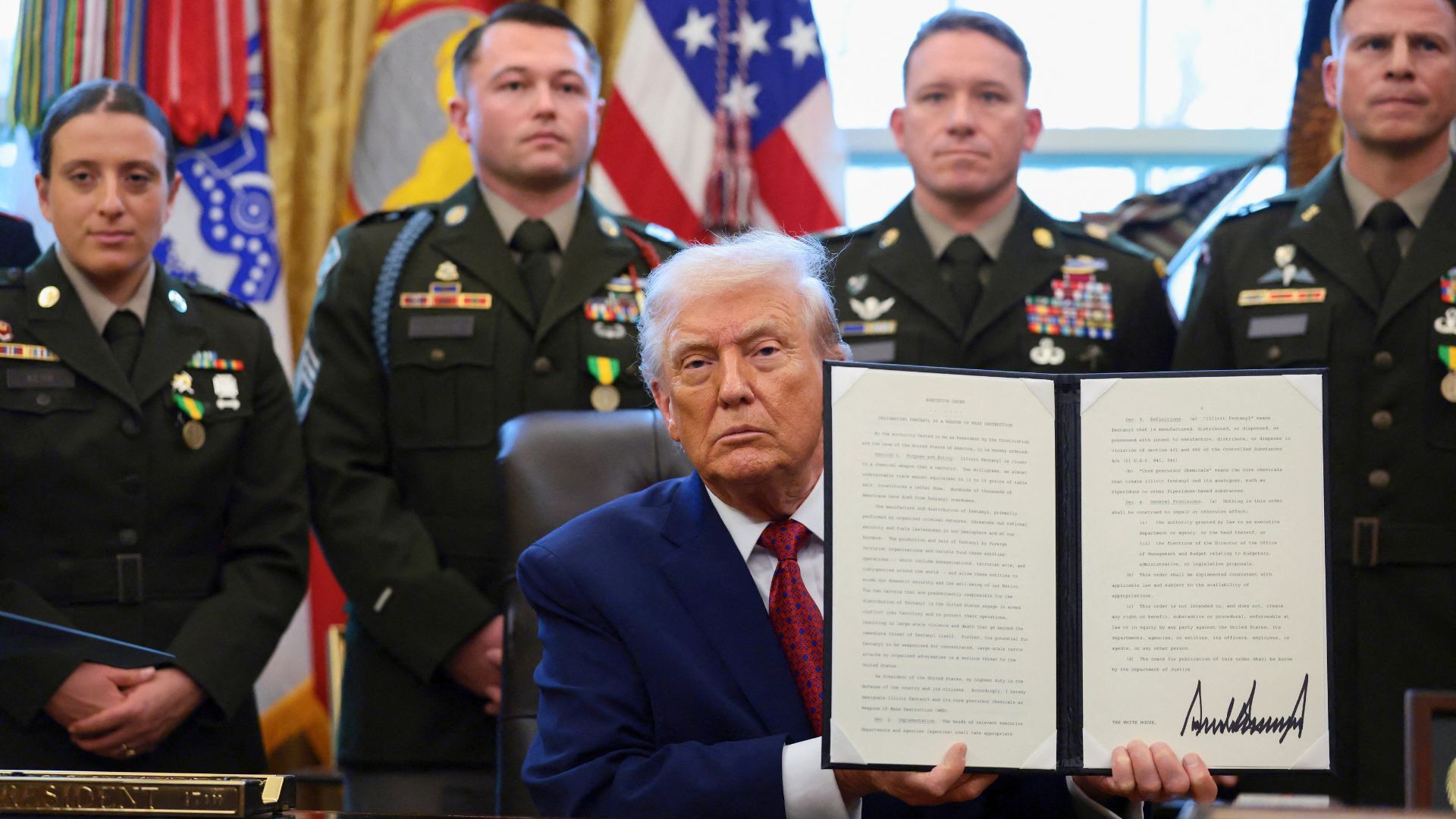 Video thumbnail for Trump signs executive order labelling fentanyl ‘weapon of mass destruction’