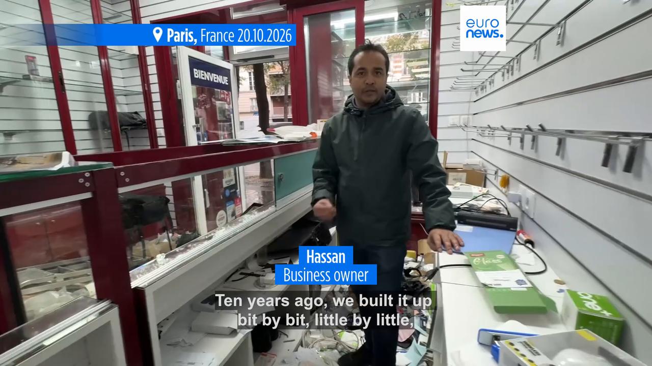 Video thumbnail for Attacked owner of looted Paris shop: '10 years of work destroyed, I have not slept in three days'