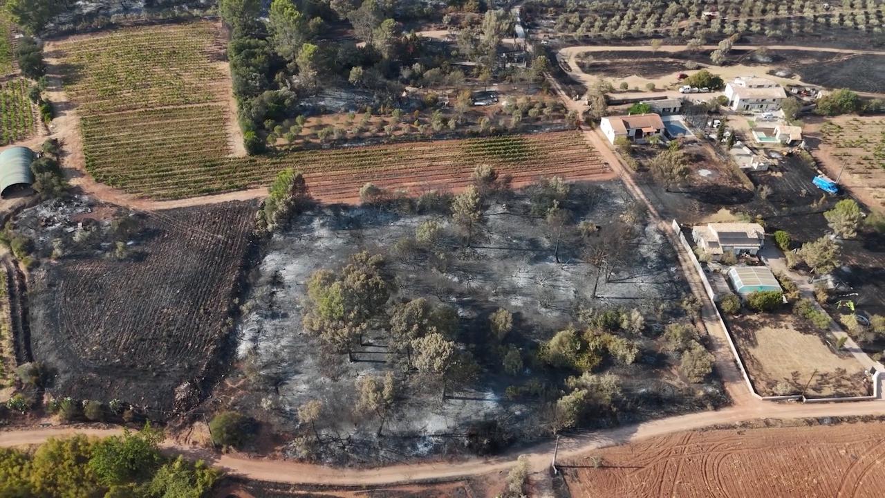 Video thumbnail for France: DRONE - Aftermath of Taradeau wildfire in southern France.