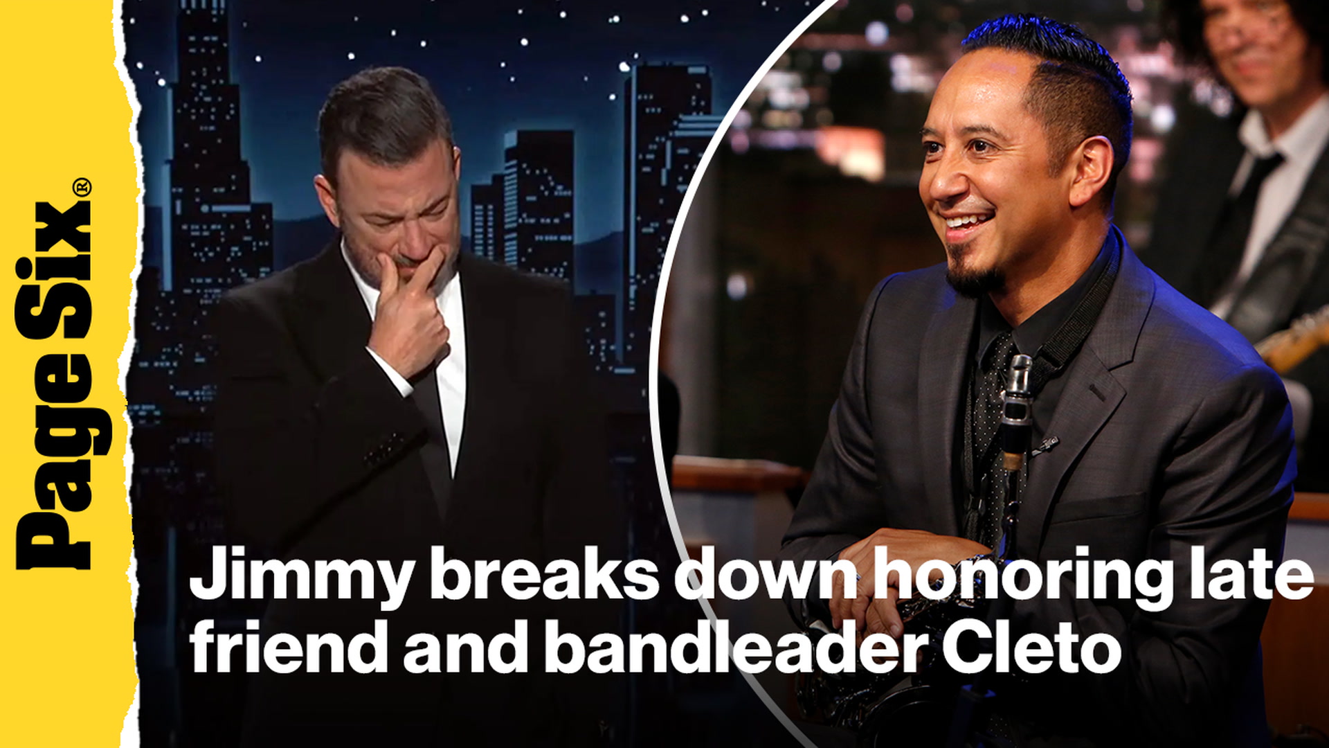 Video thumbnail for Jimmy Kimmel breaks down in tears honoring late best friend and bandleader Cleto Escobedo
