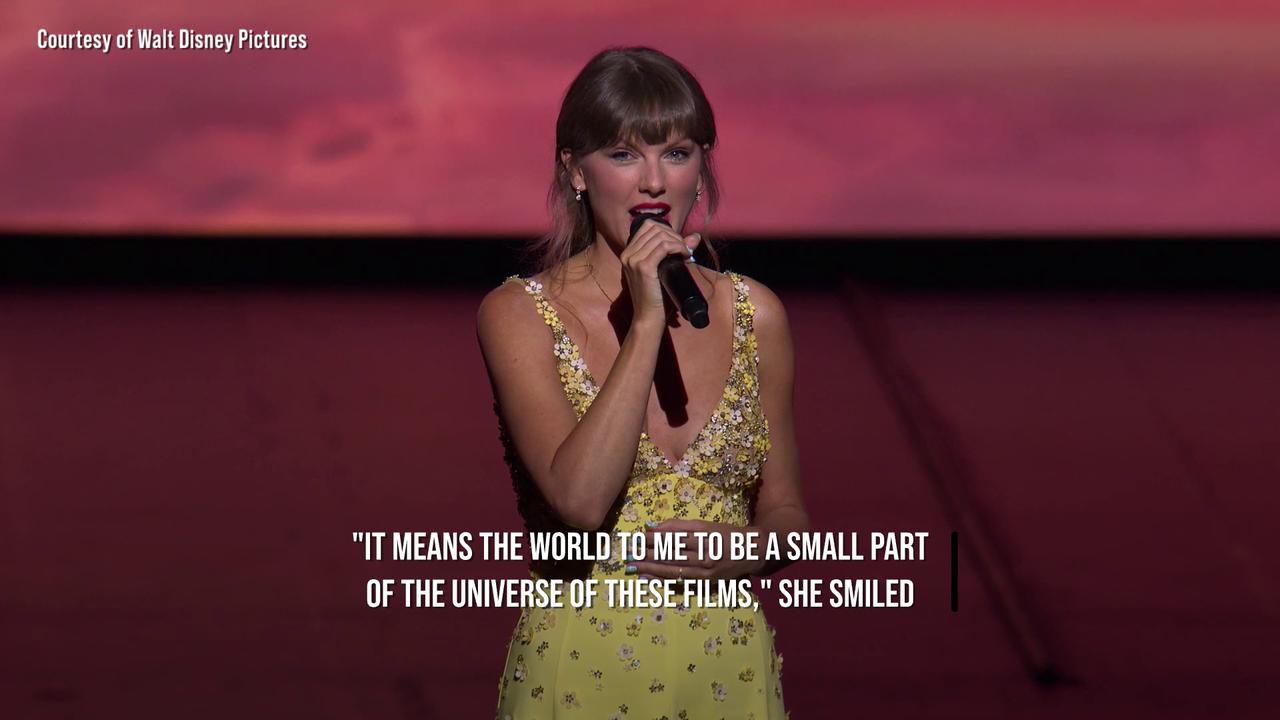Video thumbnail for Taylor Swift and Randy Newman perform special duet at Toy Story 5 premiere.