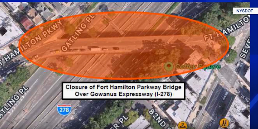Video thumbnail for Fort Hamilton Parkway Bridge over the Gowanus Expressway to be closed overnight beginning Wednesday