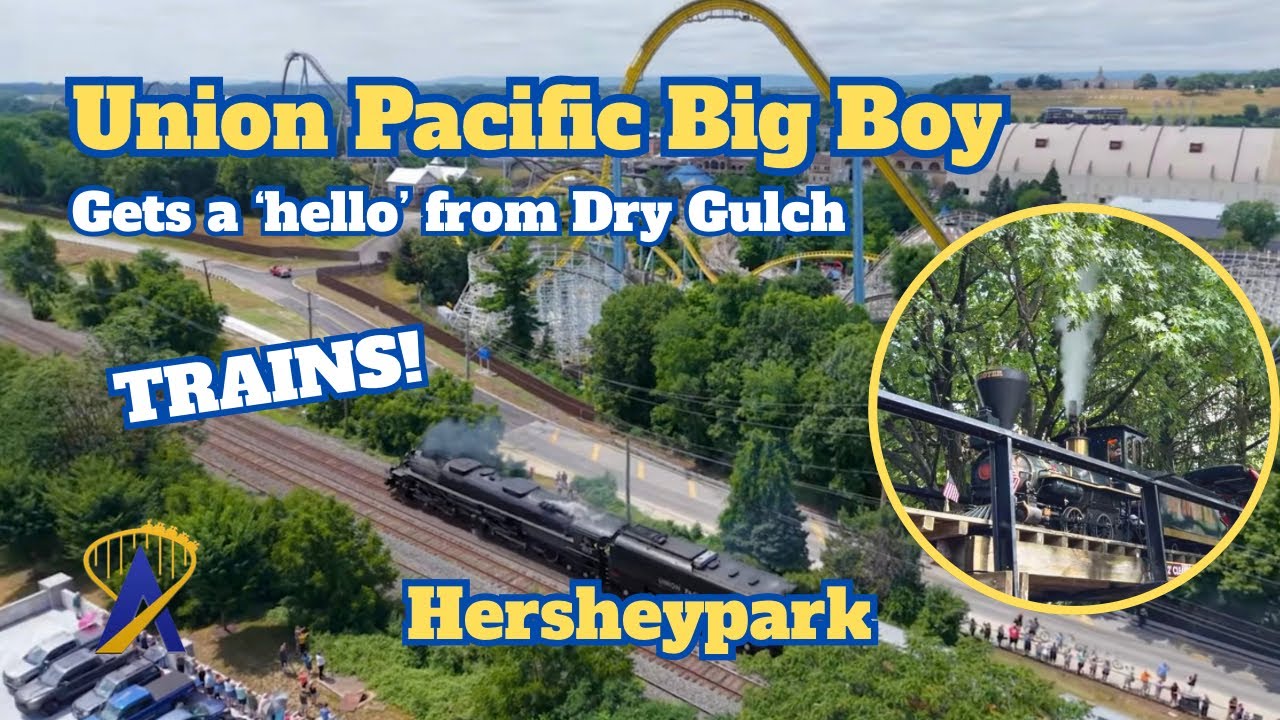 Video thumbnail for Dry Gulch Railroad Blows Whistle For Union Pacific Big Boy No. 4014 traveling through Hershey