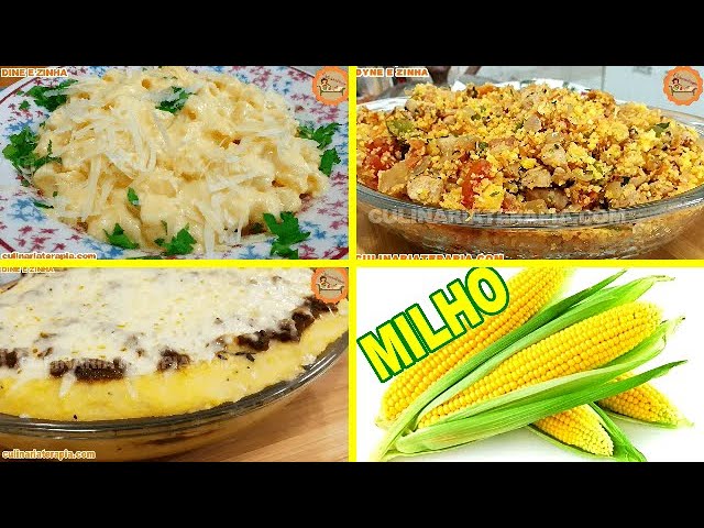 'Video thumbnail for Macarrão Cremoso com Queijo e Milho, Farofa de Cuscuz com Frango e Polenta Cremosa Recheada.'