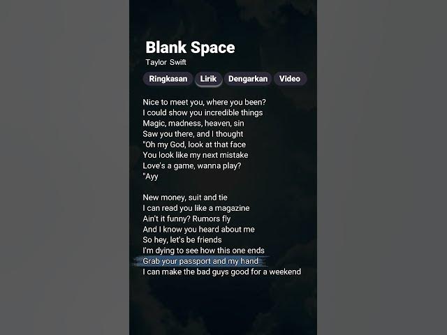 Video thumbnail for Taylor Swift - Blank Space (Lyrics) #taylorswift #blankspace #lyrics