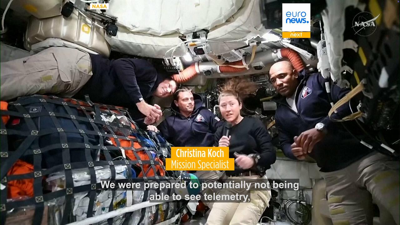 Video thumbnail for Artemis II astronauts describe 'breathtaking views' in space as they rocket toward the Moon