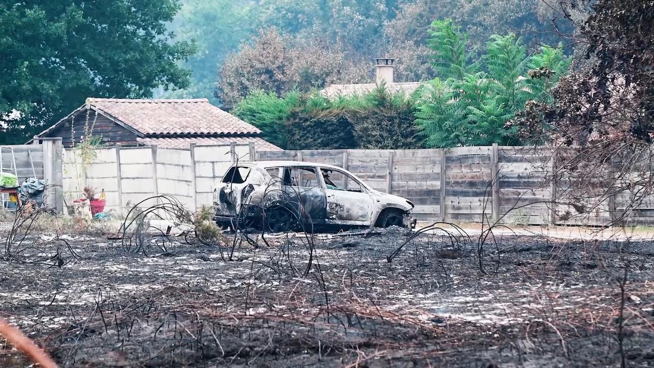 Video thumbnail for France: Wildfires leave trail of destruction in southwest France.