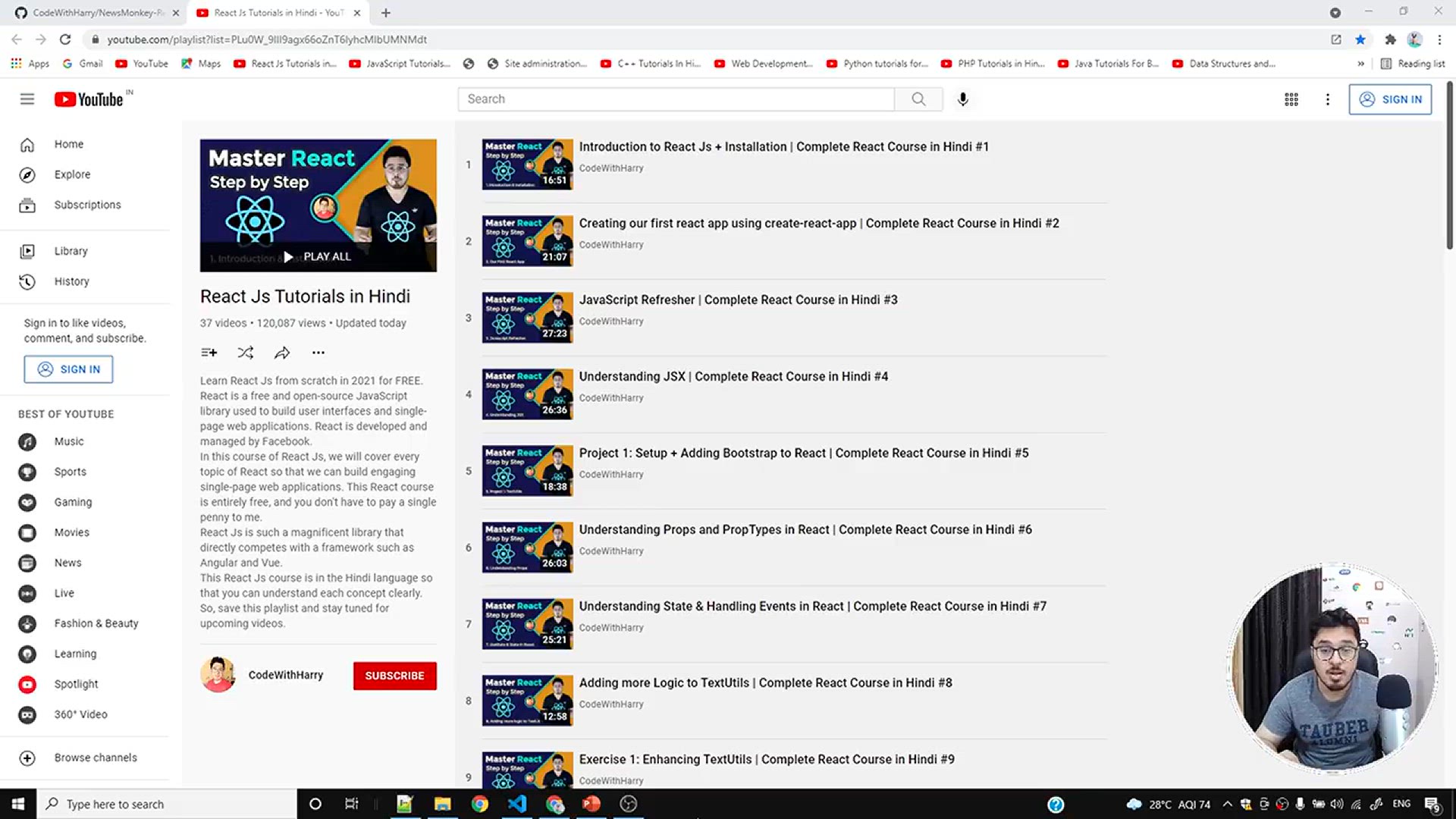 'Video thumbnail for Introduction to React Hooks _ Complete React Course in Hindi #38'