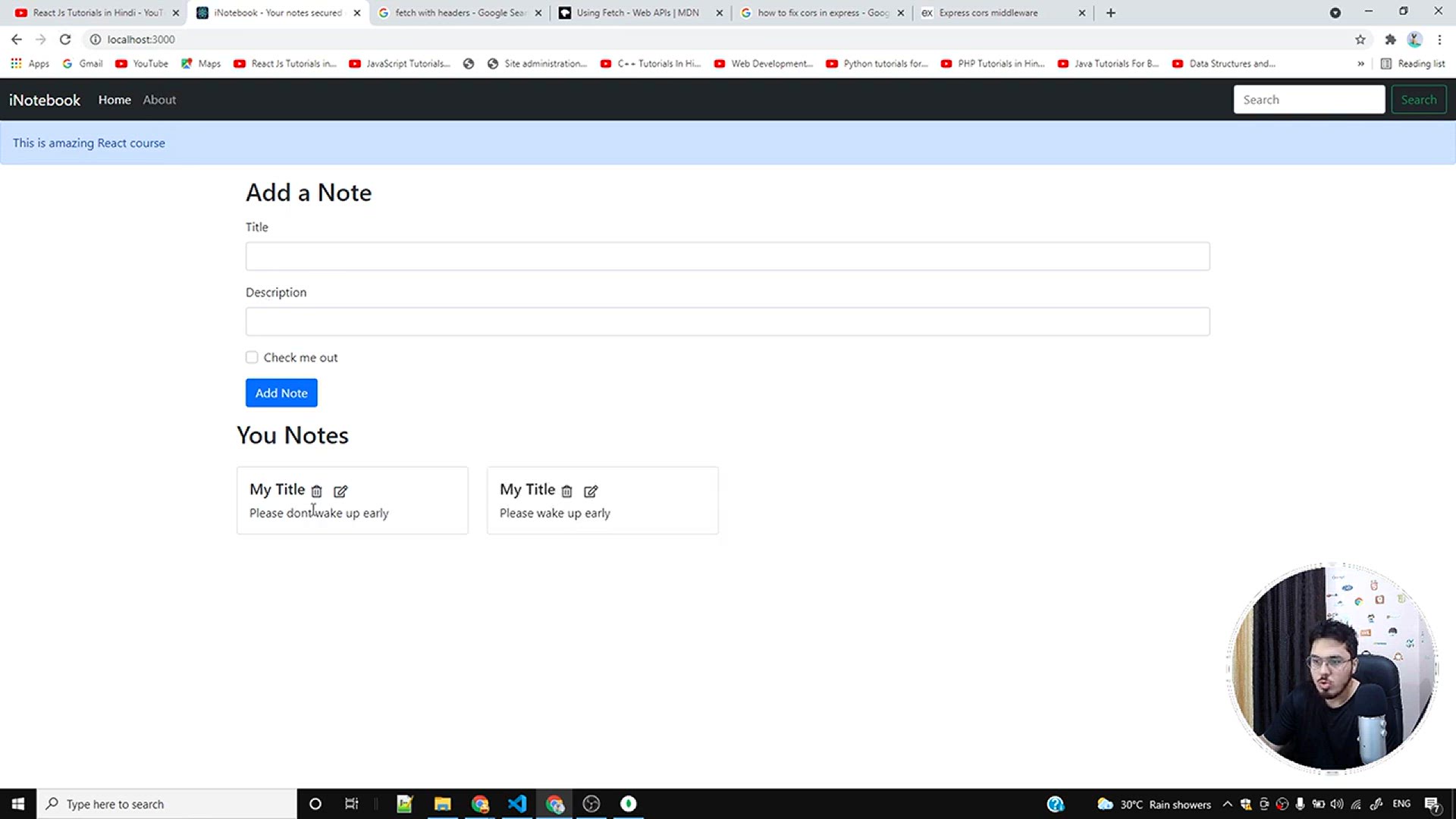 'Video thumbnail for Adding a Modal for Editing Notes _ Complete React Course in Hindi #66'