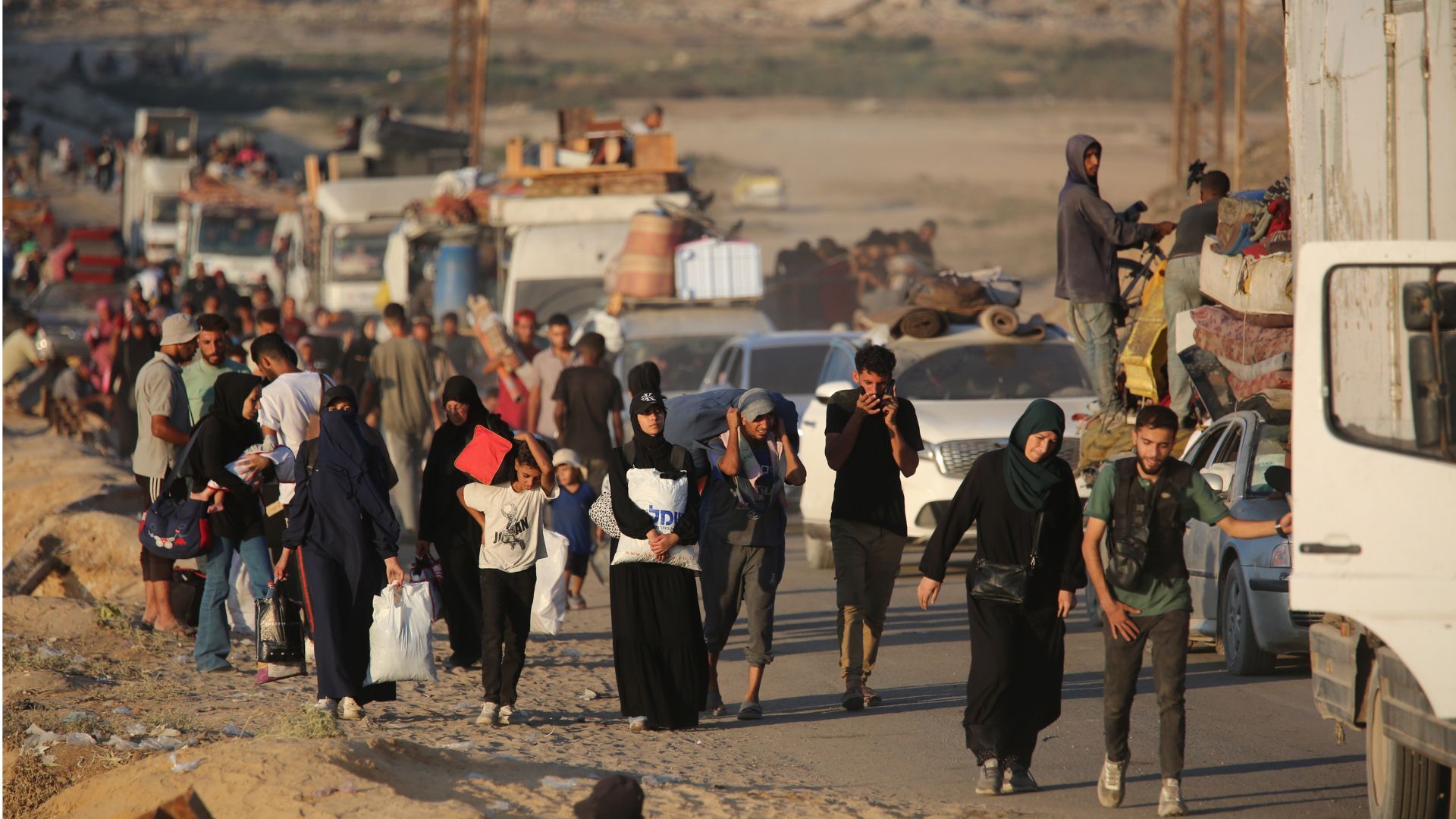 'Video thumbnail for Palestinians flee Israeli bombing of Gaza City to ‘unknown’ in al-Mawasi'
